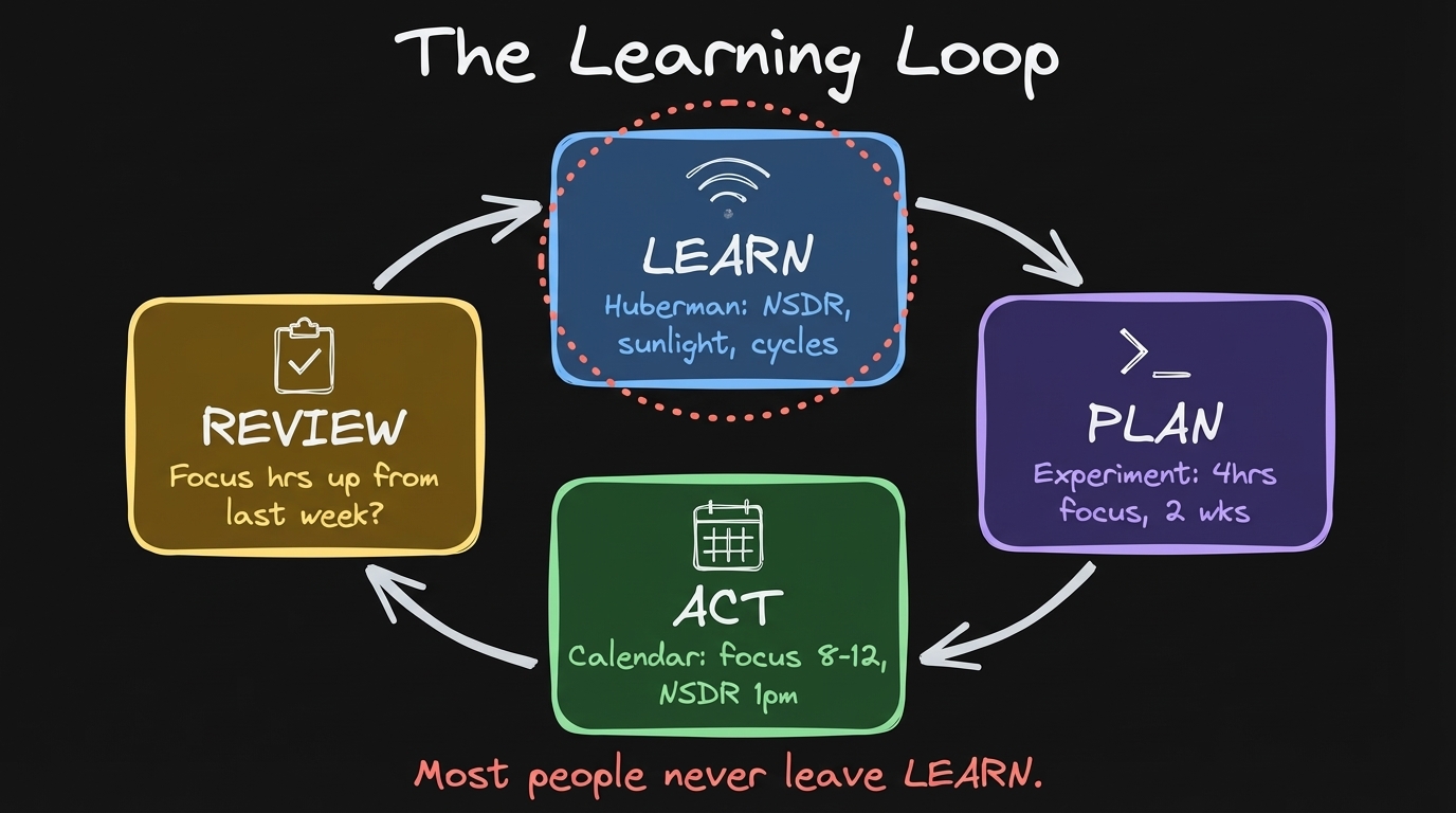 Learning loop: research to experiments to daily review